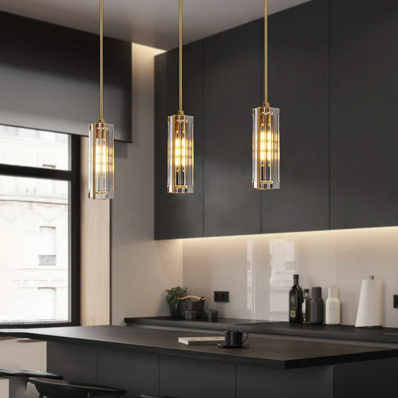 Golden Rectangular Crystal Pendant Lighting