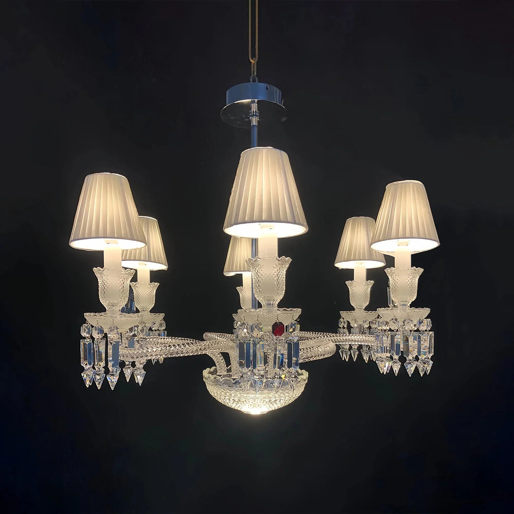 High Quality Lustre Tourbillon Chandelier with White Lampshades - Arialamps