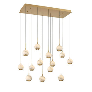 Kimma Lights Linear LED Chandelier-Chandelier-Lacquered Burnished Brass-14 Light-Arialamps