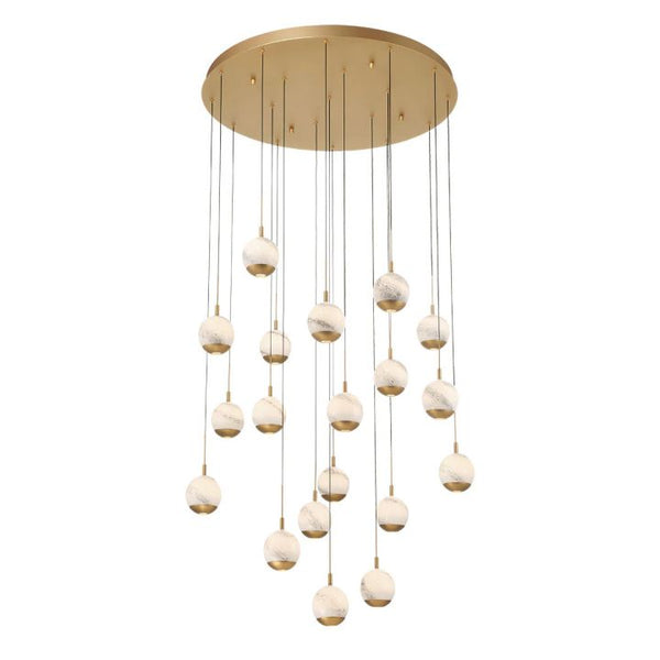 Kimma Lights Round LED Chandelier-Chandelier-Lacquered Burnished Brass-19 Light-Arialamps
