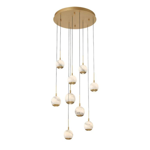 Kimma Lights Round LED Chandelier-Chandelier-Lacquered Burnished Brass-9 Light-Arialamps