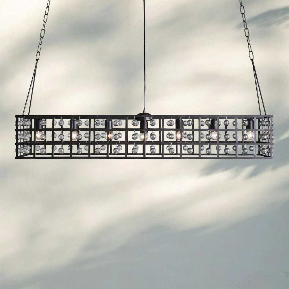 La Caged Rectangular Chandelier 7-Light-Silver Clay-