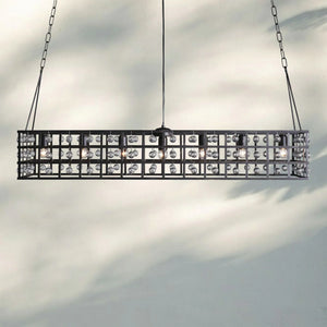 La Caged Rectangular Chandelier 7-Light-Bronze-