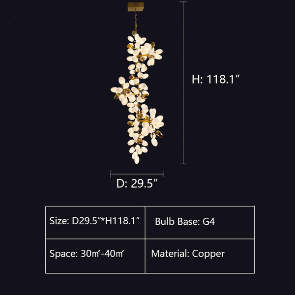 Large Branch Copper Chandelier with Grape Shape Bulbs Unique and Creative Light Fixture for Staircase/ Duplex/ High Ceiling Living Room/ Restaurant-Chandeliers-Arialamps