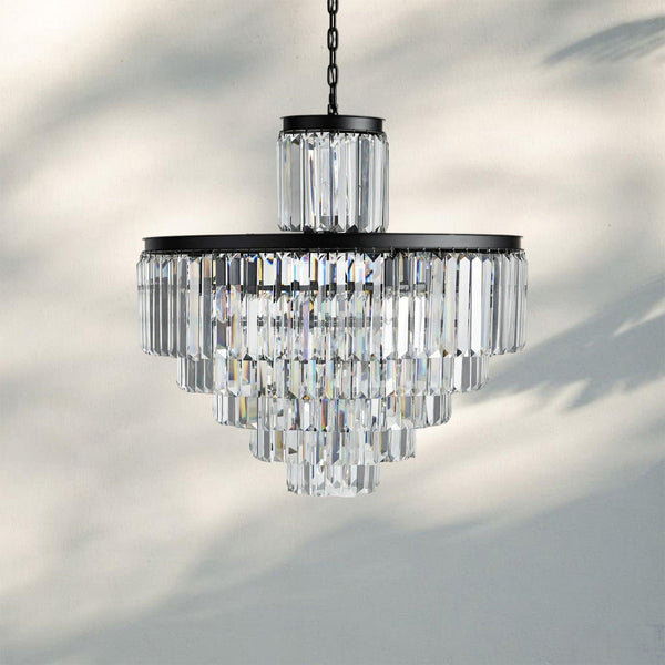 Layland Tiered Round Chandelier Lighting-22-Light 32.5''-Matte Black-