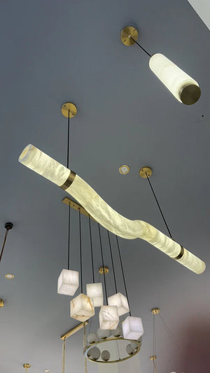 Liberty Curved Pendant Alabaster Chandelier, Pendant Light Over Dining Table-Arialamps