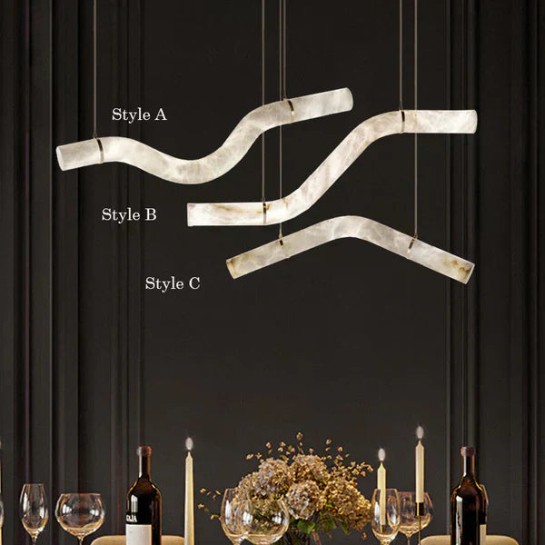 Liberty Curved Pendant Alabaster Chandelier, Pendant Light Over Dining Table-Arialamps