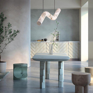 Liberty Curved Pendant Alabaster Chandelier, Pendant Light Over Dining Table-Arialamps