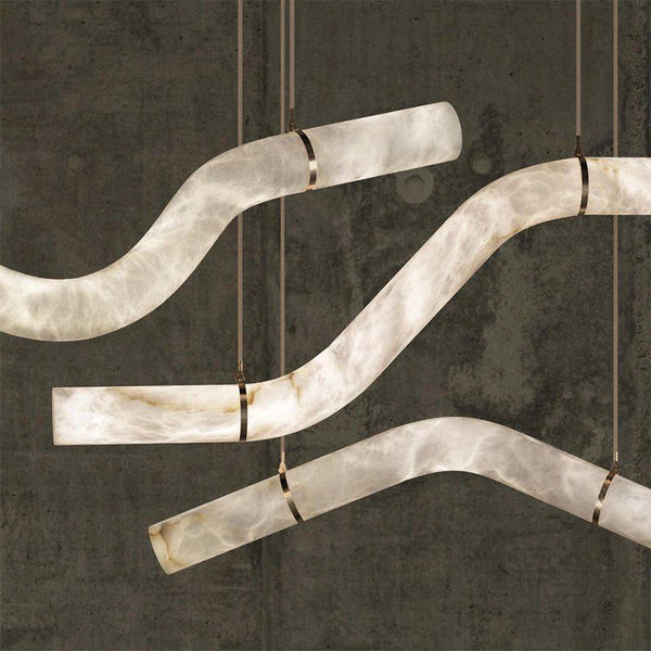 Liberty Curved Pendant Alabaster Chandelier, Pendant Light Over Dining Table-Arialamps