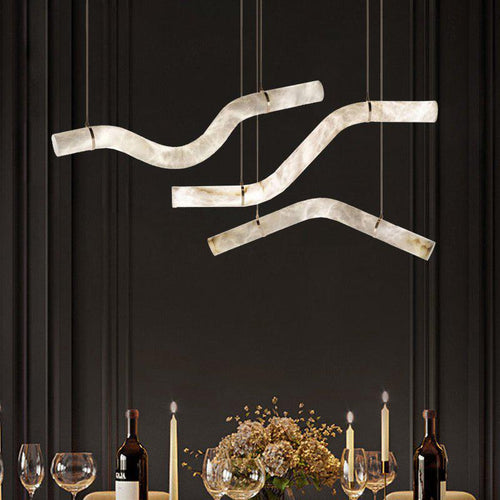 Liberty Curved Pendant Alabaster Chandelier, Pendant Light Over Dining Table-Style A-Brass-Arialamps