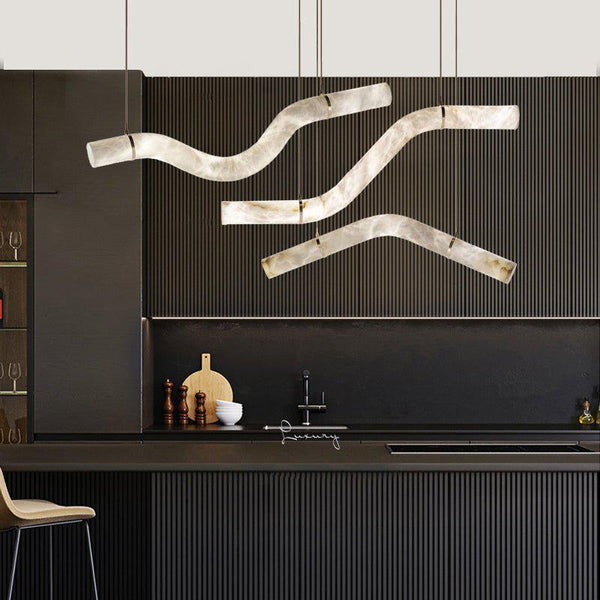 Liberty Curved Pendant Alabaster Chandelier, Pendant Light Over Dining Table-Arialamps