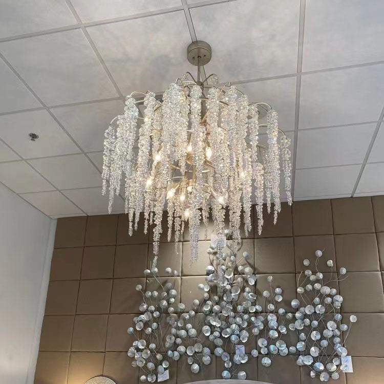 Light Luxury Silver Flower Branch Chandelier with Icicle Details for Bedroom Dining Room and Hallway-Chandeliers, Dining Room-Arialamps