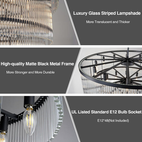 Luxurious 7‑Tier Black Glass Chandelier with 48 Lights