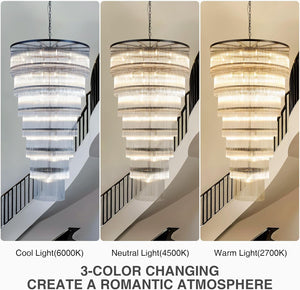 Luxurious 7‑Tier Black Glass Chandelier with 48 Lights