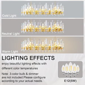 Luxury 54" Gold Crystal Chandelier – 24 Light Rectangular Fixture for Dining & Living Rooms