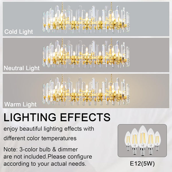 Luxury 54" Gold Crystal Chandelier – 24 Light Rectangular Fixture for Dining & Living Rooms