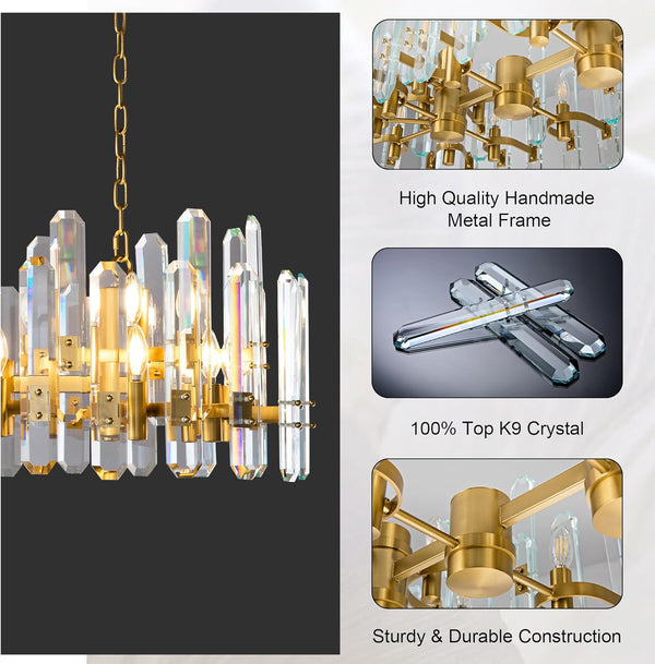 Luxury 54" Gold Crystal Chandelier – 24 Light Rectangular Fixture for Dining & Living Rooms
