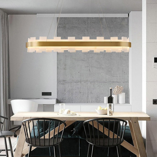 Luxury Adjustable Rectangle Alabaster Chandelier 37.4" Modern Ceiling Light