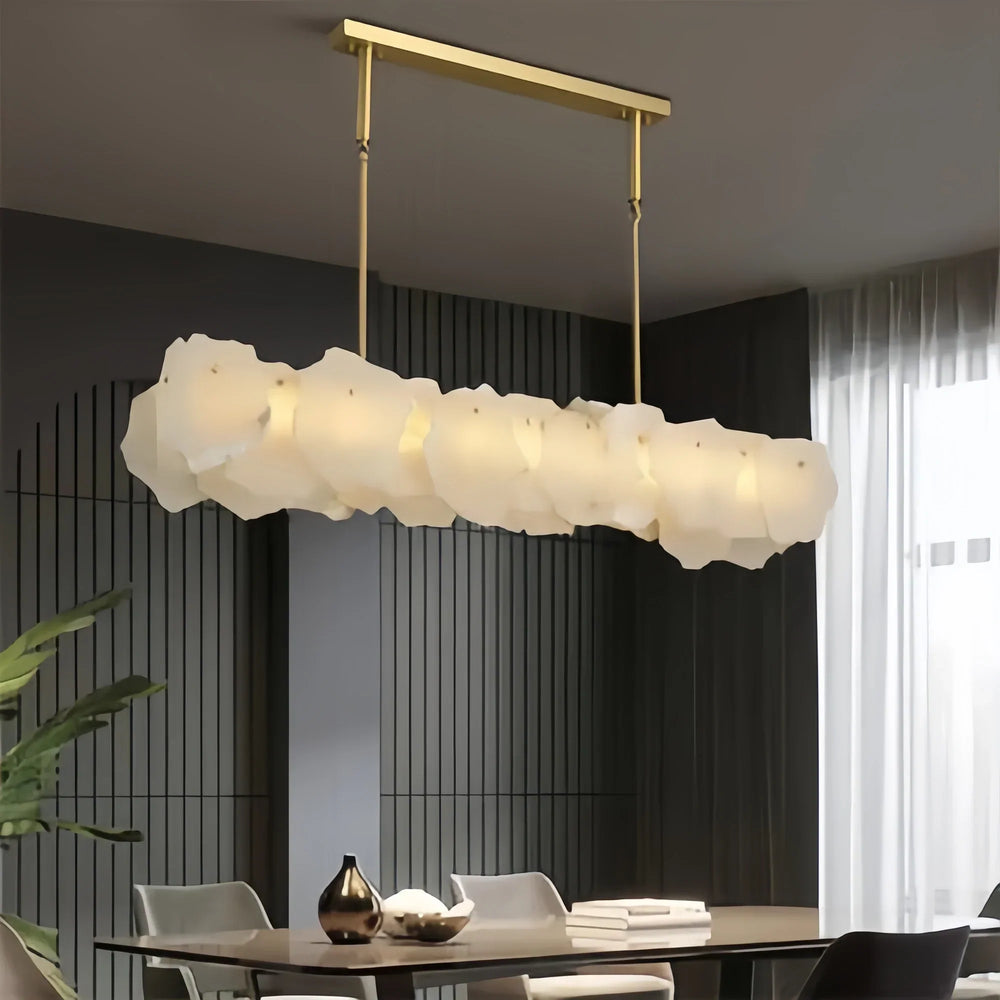 Luxury Alabaster Flakes Linear Chandelier Hanging Rod Light-