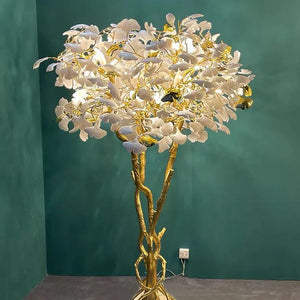 Luxury Creative White Ceramic Ginkgo Biloba Copper Branch Tree Floor Lamp for Living Room and Bedroom-floor lamp-Arialamps