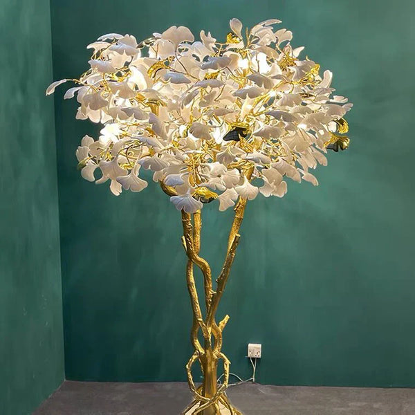 Luxury Creative White Ceramic Ginkgo Biloba Copper Branch Tree Floor Lamp for Living Room and Bedroom-floor lamp-Arialamps