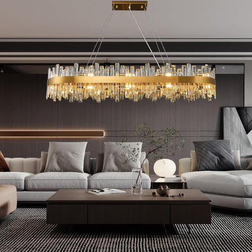 Luxury Gold 2-Tier Rectangular Crystal Chandelier 52" L Dining