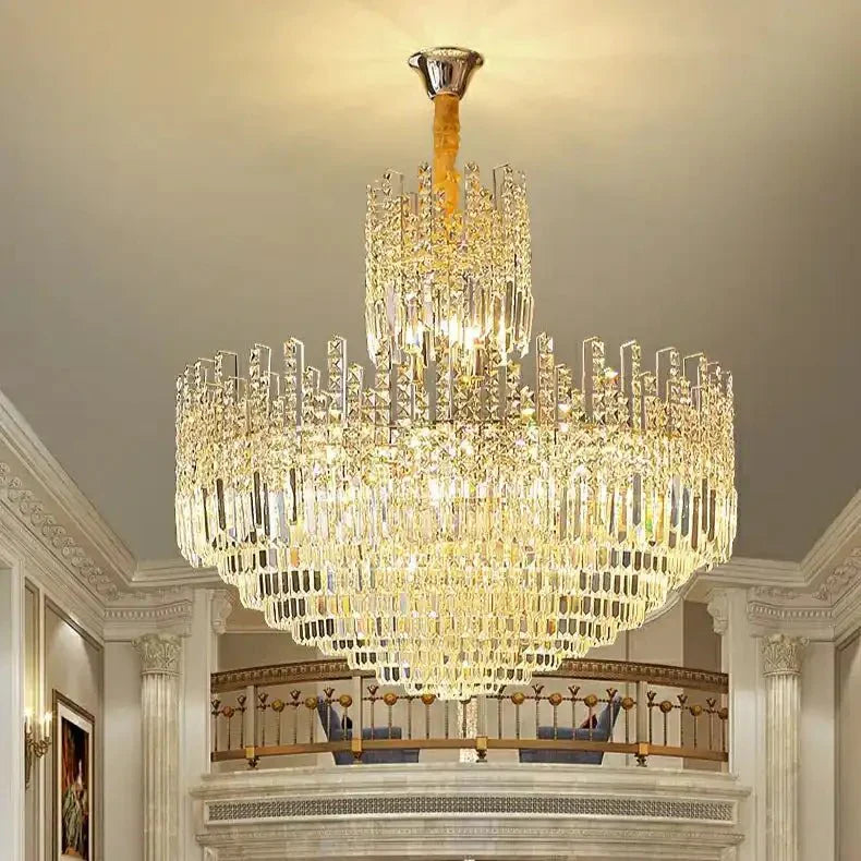 Luxury Hotel Hallway Ceiling Lighting Fixture Large Round Crystal Chandelier - Arialamps