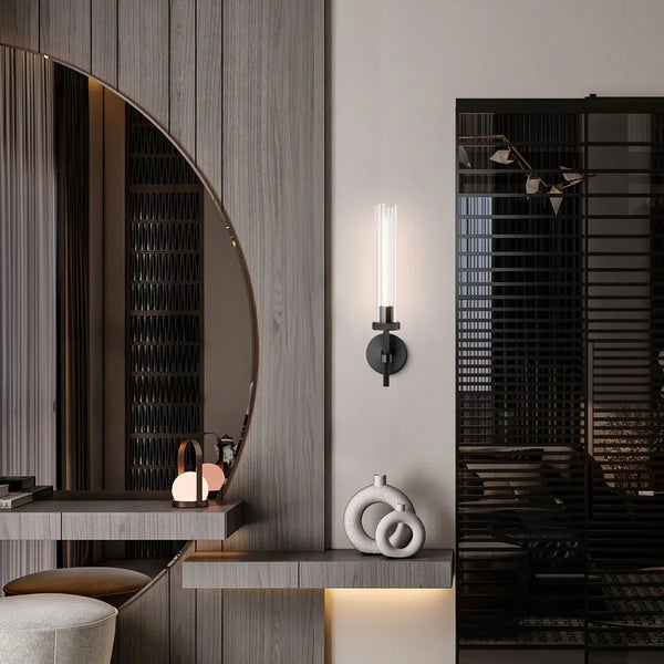 Matte Black Twining 1-Light Dimmable Luxury Flush Mounted Wall Sconce