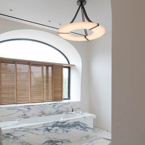 Maxine Modern Round Alabaster Plate Chandelier, Exquisite Illumination Chandelier Kevin Studio Inc 33.5" D