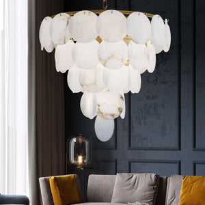Merlin Aurora Round Chandelier Alabaster for Living Room Dining Table