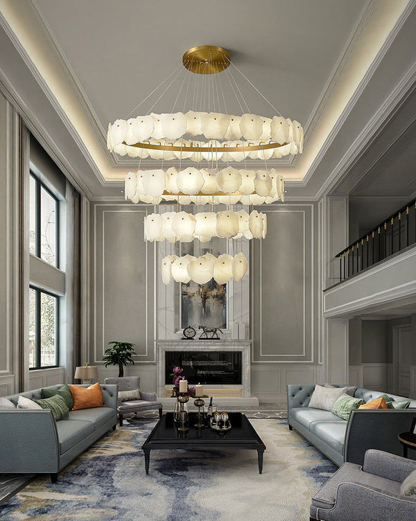 Arialamps Tiered Circular Alabaster Chandelier