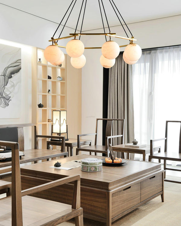 Miira Alabaster Chandelier with 3/6/8 heads-Arialamps