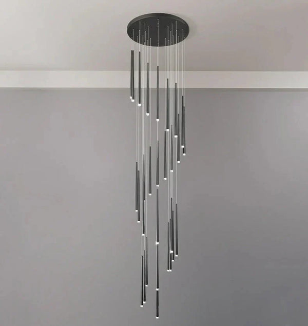Minimalism Foyer Staircase Chandelier Ceiling Pendant Lighting Fixture For Living Room Entryway In Gold/ Black Finish - Arialamps