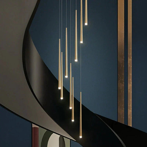 Minimalism Foyer Staircase Chandelier Ceiling Pendant Lighting Fixture For Living Room Entryway In Gold/ Black Finish - Arialamps