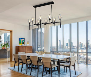 Modern Black 8-Light 52in Rectangle Crystal Pendant Chandelier for Dining