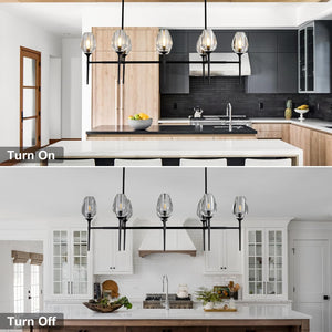 Modern Black 8-Light 52in Rectangle Crystal Pendant Chandelier for Dining