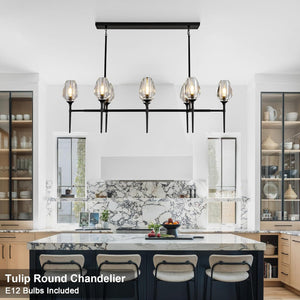 Modern Black 8-Light 52in Rectangle Crystal Pendant Chandelier for Dining