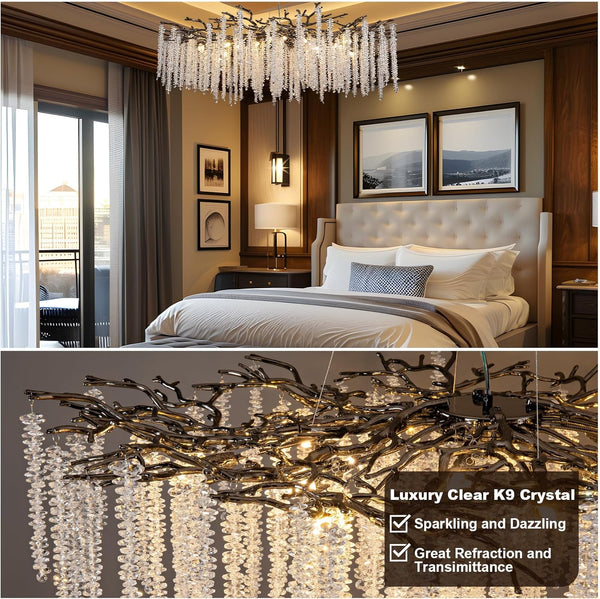 YUYI Modern Black Crystal Chandelier with 18 G9 Bulbs