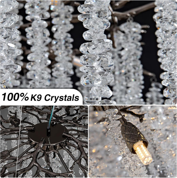 YUYI Modern Black Crystal Chandelier with 18 G9 Bulbs