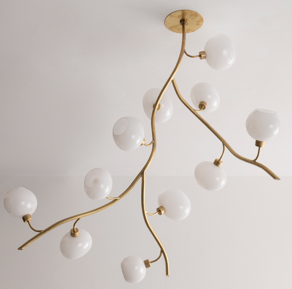 Modern Brass Branch Chandelier with Handcrafted Glass Globes-Arialamps