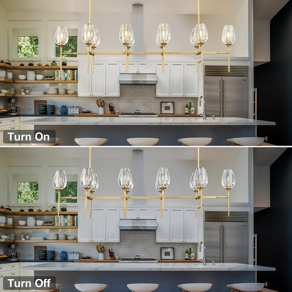 Modern Crystal Chandelier 10 Lights Brass 65in Gold Rectangle K9 Pendant Light