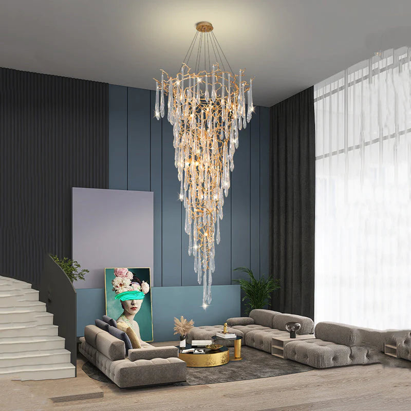 Modern Crystal Droplet Branch Staircase Chandelier-Arialamps