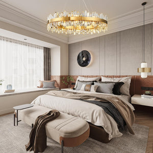Modern Gold 2-Tier Crystal Chandelier with 20 E12 Bulbs