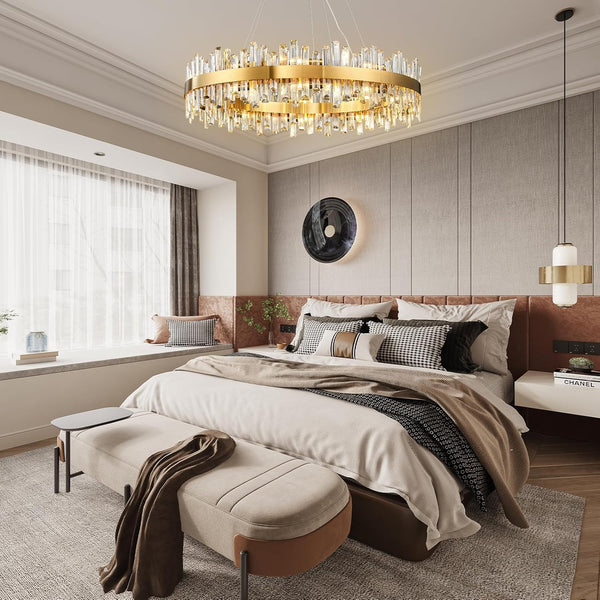 Modern Gold 2-Tier Crystal Chandelier with 20 E12 Bulbs