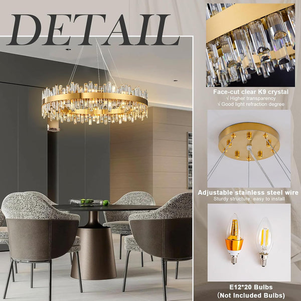 Modern Gold 2-Tier Crystal Chandelier with 20 E12 Bulbs