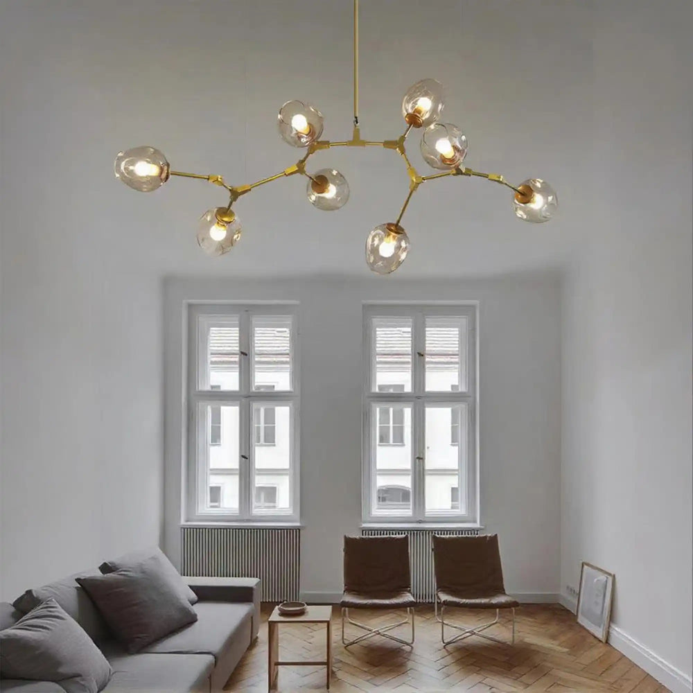 Gaia 5 - Light Sputnik Modern Linear Chandelier,chandelier,chandeliers,glass,metal,iron,cup,branch,fashion,trendy,multi-head,pendant,extra large,oversize,large,huge,big,long table,big table,kitchen island,kitchen bar,dining table,dining bar