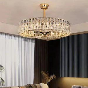 Modern Invisible Blade Fan Light Crystal Chandelier for Living/Dining Room/Bedroom