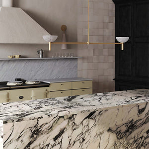 Zona Modern Kitchen Island Pendant Light with Alabaster Shades, Linear Real Alabaster Pendant Lamp Chandelier Kevin Studio Inc