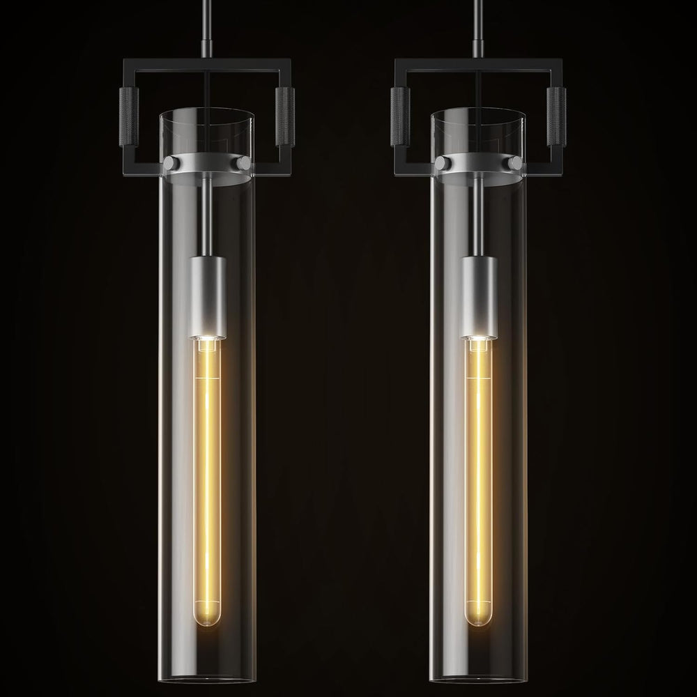 Modern Large Black Pendant Light Fixture Set of 2-21.6 Inch Adjustable Hanging Chandelier with Glass Shade & Brass Finish, Farmhouse Island Lighting for Kitchen, Dining Room, Bathroom