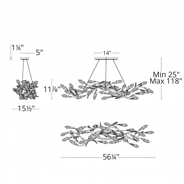 Modern Linear/Round Floral Branches Crystal Chandelier-Arialamps
